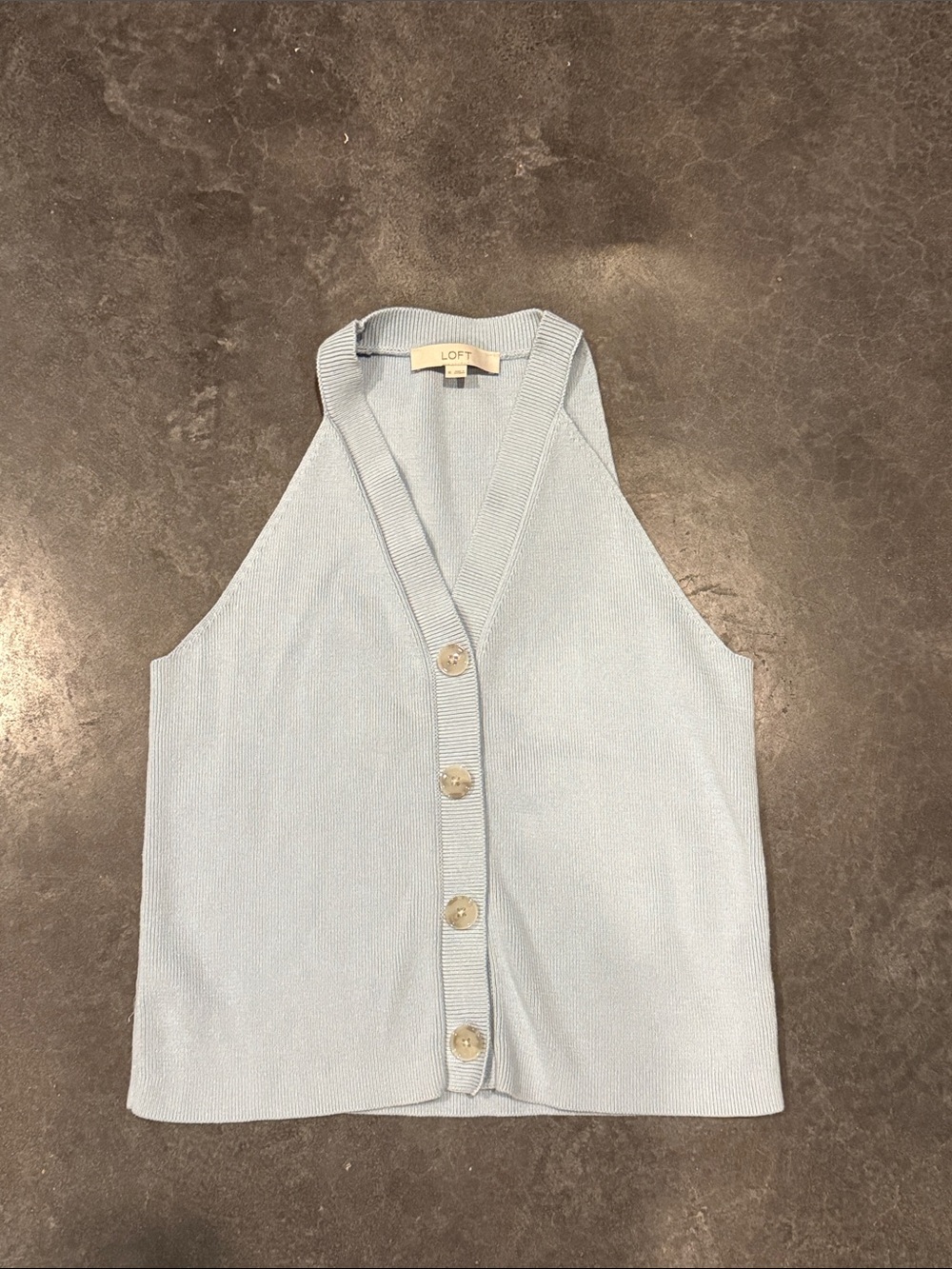 LOFT Light Blue Button-Front Knit Tank Top